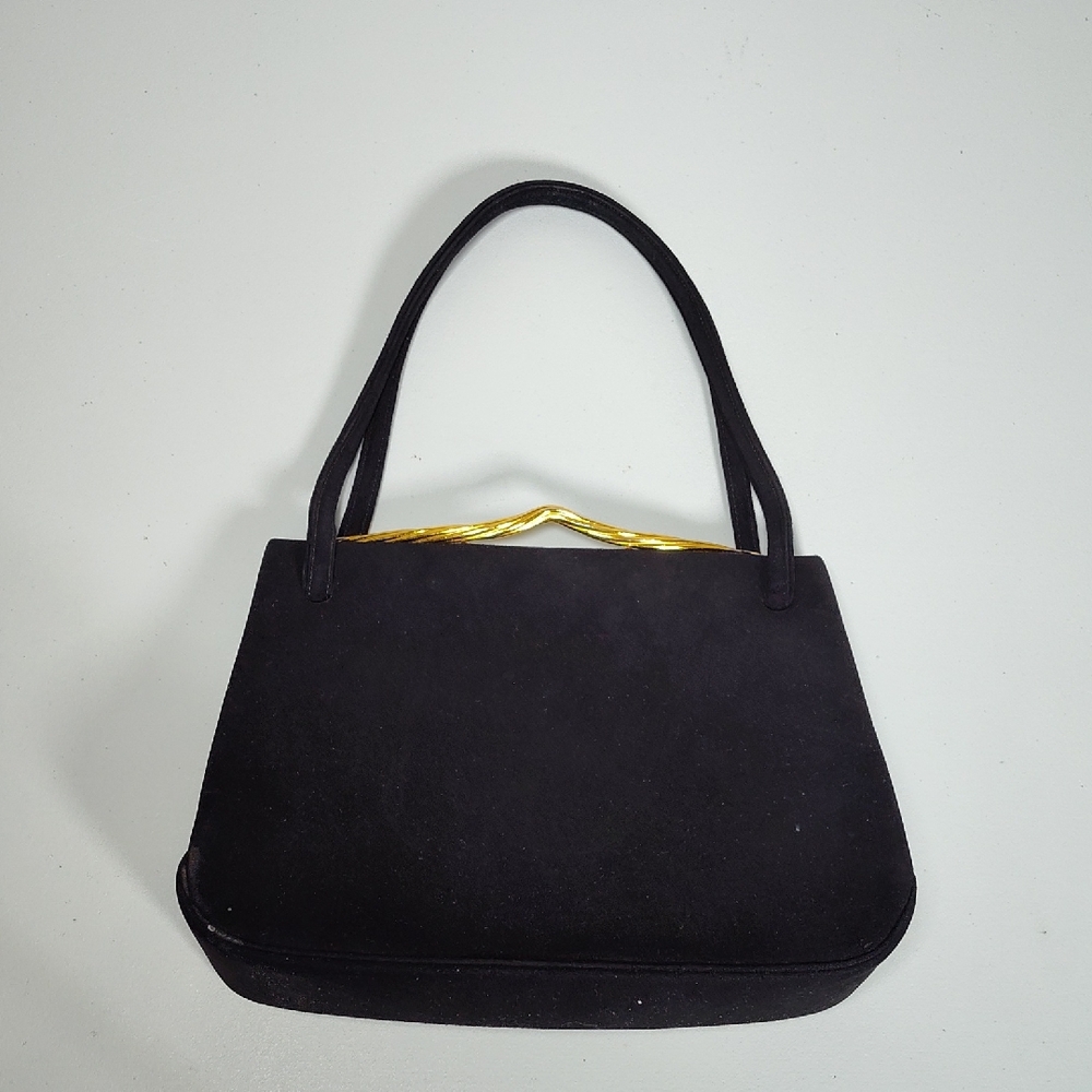 Vintage 1940s/1950s Dorian black‎ suede handbag purse